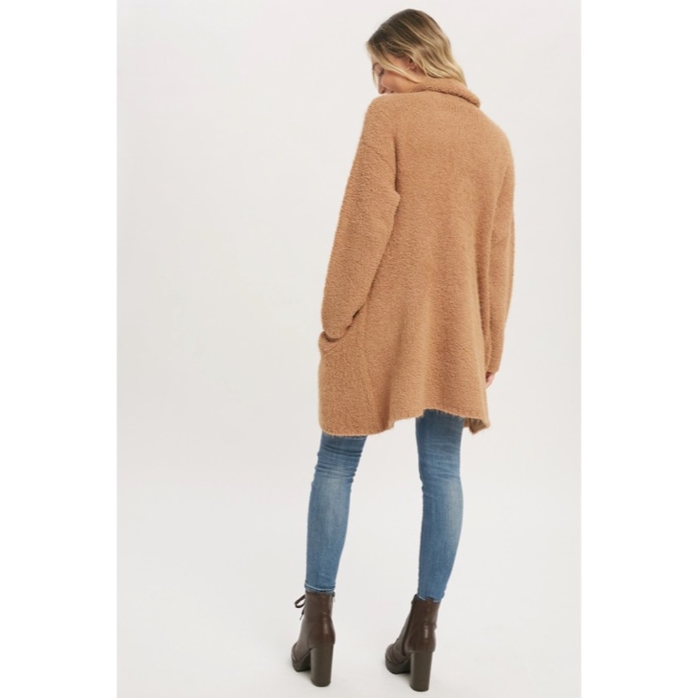 SOLD OUT Camel Soft Fuzzy Drape Front Dolman Oversized Knit Cardigan Sweater - Picture 8 of 8
